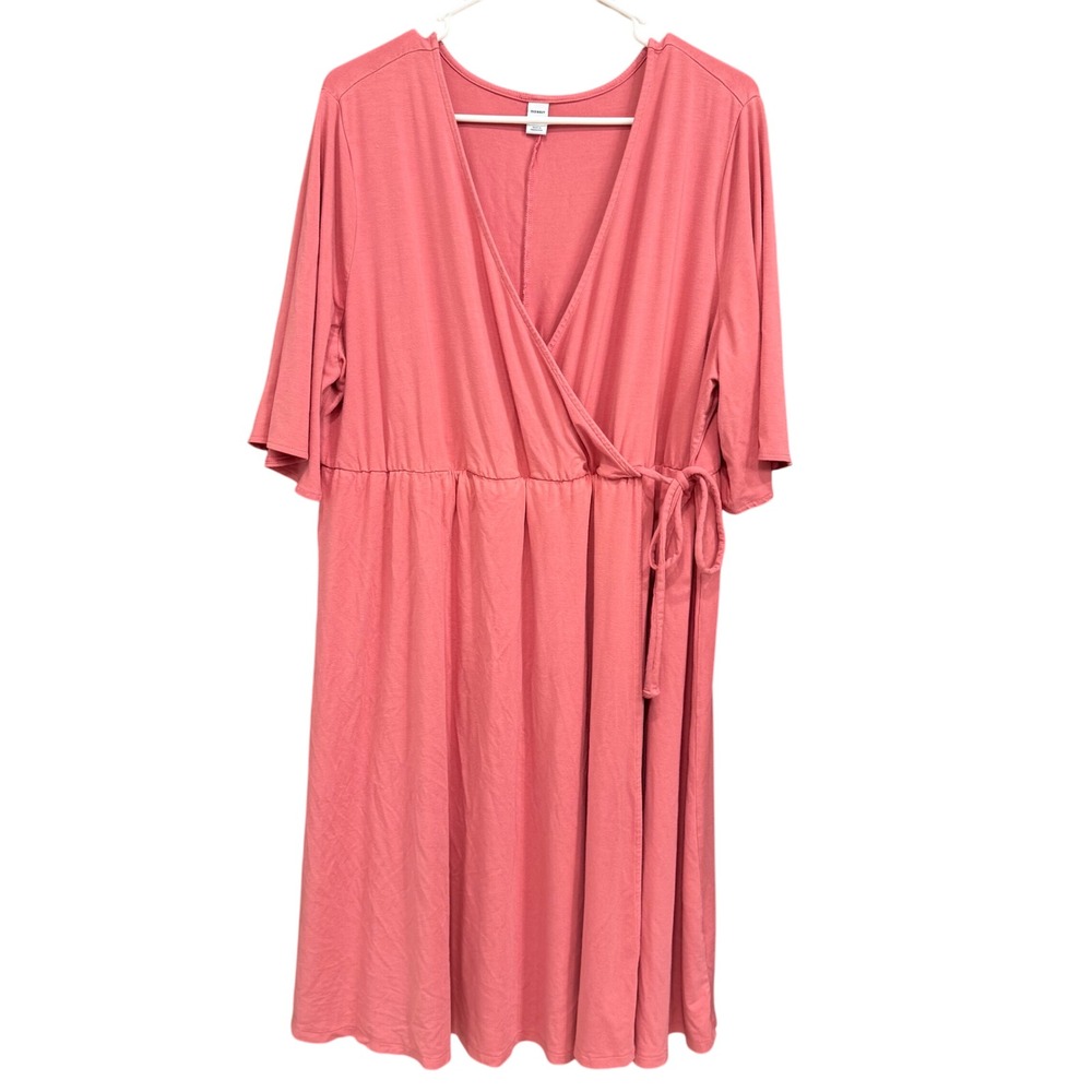 Old Navy Plus Size 2X Coral Pink Wrap Dress Flutter Sleeve Tie Waist Midi